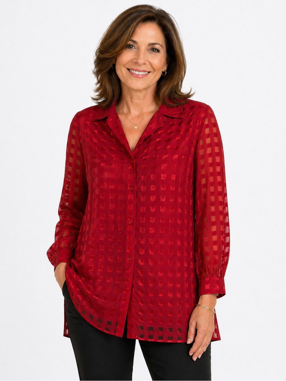 Alia Red‎ Sheer Blouse